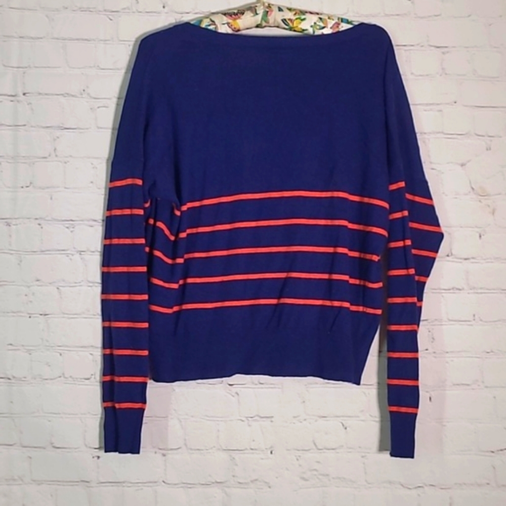 American Eagle Outfitters Navy Blue Orange Stripe Wool Rabbit Hair Blend Sweater - Picture 11 of 15